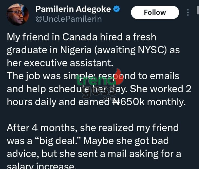 How a lady earning ₦650k monthly working 2 hours daily lost her job after demanding a salary increase