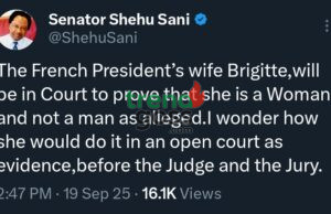 Shehu Sani Mocks French President’s Wife: I Wonder How You Will Prove You’re A Woman In Court