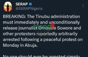 SERAP Demands Immediate Release of Sowore After Arrest at Nnamdi Kanu’s Trial in Abuja