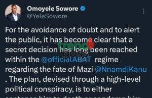 Sowore Alleges Secret Plot by Tinubu’s Govt to Sentence Nnamdi Kanu to Death or Life Imprisonment